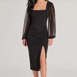 Celeste Tie-Back Slit Crepe Midi Formal Dress